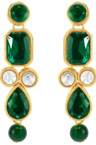 gold-plated green kundan pearl long necklace earring jewellery set