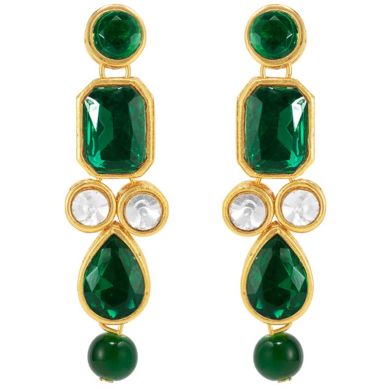 gold-plated green kundan pearl long necklace earring jewellery set