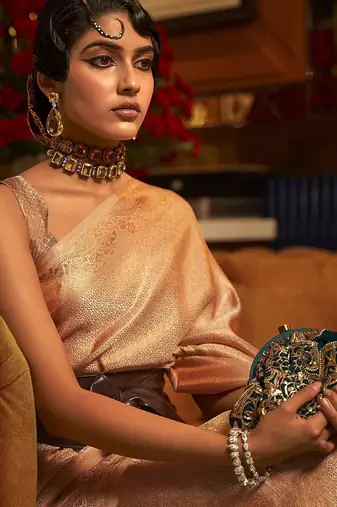 cream cream-coloured & gold-toned ethnic motifs zari banarasi saree