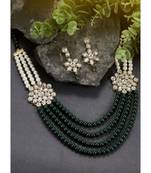 green & white gold-plated kundan long necklace earring jewellery set