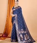 navy_blue ethnic motifs zari silk blend banarasi saree