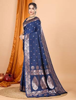 navy_blue ethnic motifs zari silk blend banarasi saree 2
