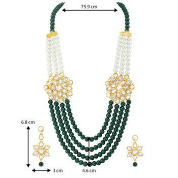 green & white gold-plated kundan long necklace earring jewellery set 3