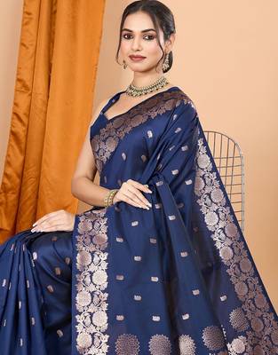 navy_blue ethnic motifs zari silk blend banarasi saree 5