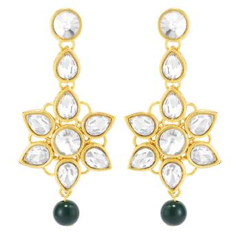 green & white gold-plated kundan long necklace earring jewellery set 4