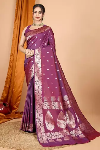 purple ethnic motifs woven design zari banarasi saree