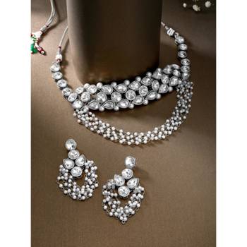 silver-plated crystal-studded jewellery set 1