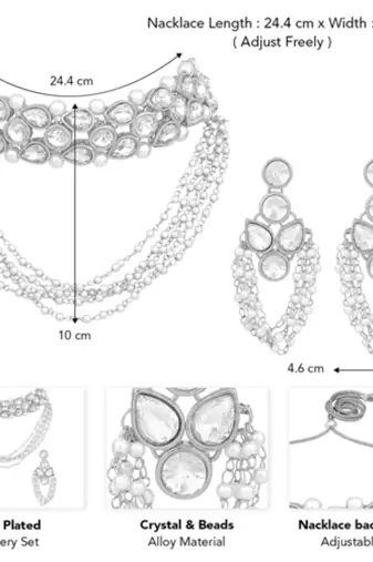 silver-plated crystal-studded jewellery set