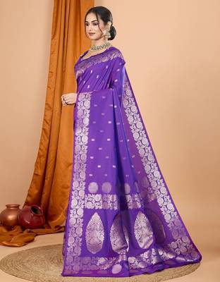 violet ethnic motifs woven design zari banarasi saree 2