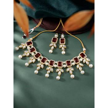 women gold-plated kundan studded necklace with earrings 1