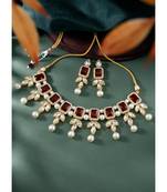 women gold-plated kundan studded necklace with earrings