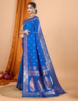 blue ethnic motifs zari silk blend banarasi saree 2