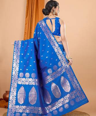 blue ethnic motifs zari silk blend banarasi saree 3