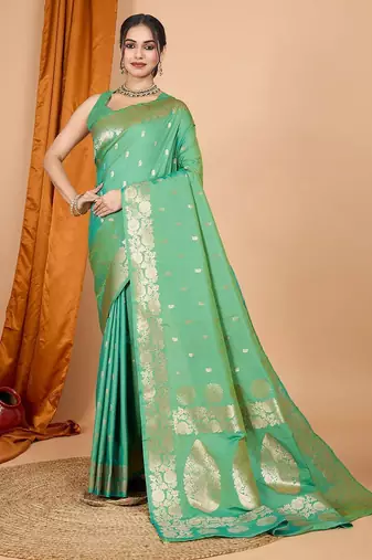 green ethnic motifs woven design zari banarasi saree