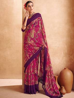 pink abstract printed sequinned saree 1