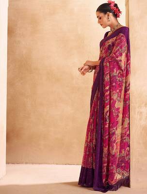 pink abstract printed sequinned saree 2