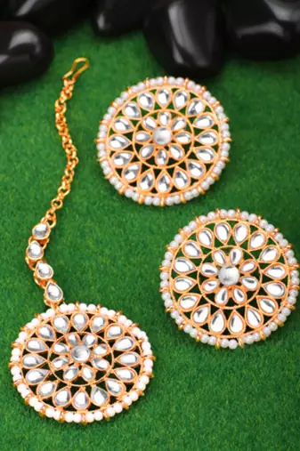 rose gold-plated artificial stones and beads-studded jewellery set
