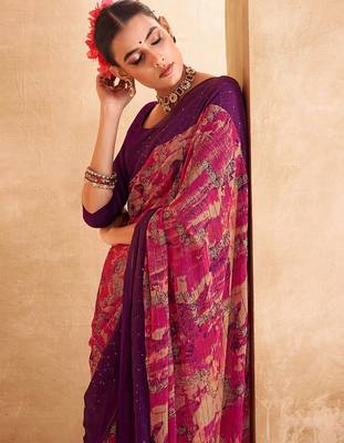 pink abstract printed sequinned saree 3