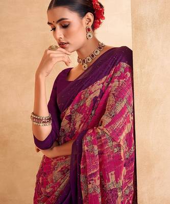 pink abstract printed sequinned saree 4