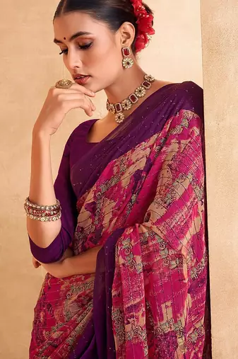 pink abstract printed sequinned saree