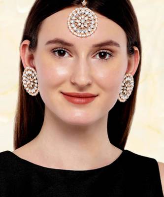 rose gold-plated artificial stones and beads-studded jewellery set 2