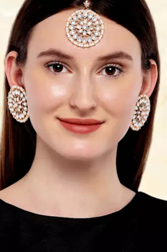 rose gold-plated artificial stones and beads-studded jewellery set