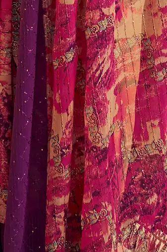 pink abstract printed sequinned saree