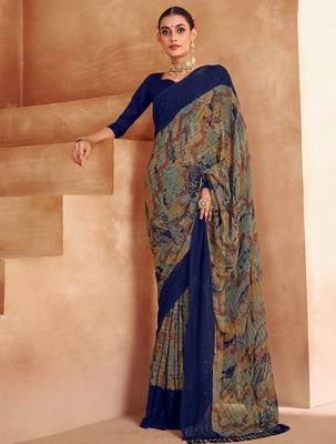 blue abstract printed sequinned saree 1