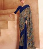 blue abstract printed sequinned saree
