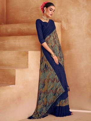 blue abstract printed sequinned saree 2
