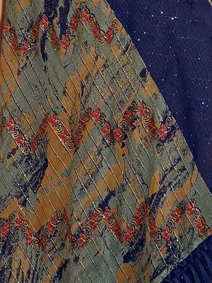blue abstract printed sequinned saree 5