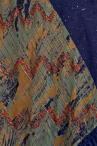 blue abstract printed sequinned saree