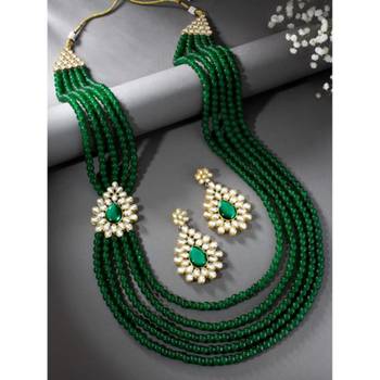 gold-plated kundan pearl multi layer necklace & earrings jewellery set 1
