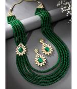 gold-plated kundan pearl multi layer necklace & earrings jewellery set