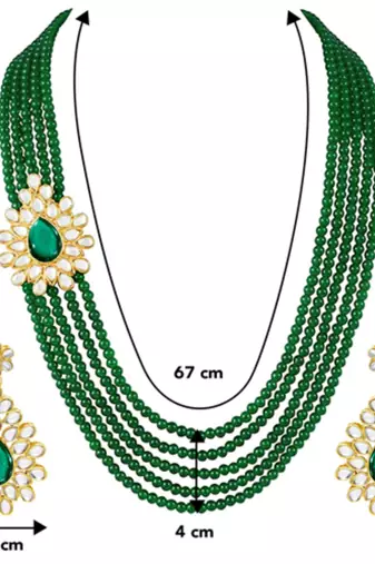 gold-plated kundan pearl multi layer necklace & earrings jewellery set