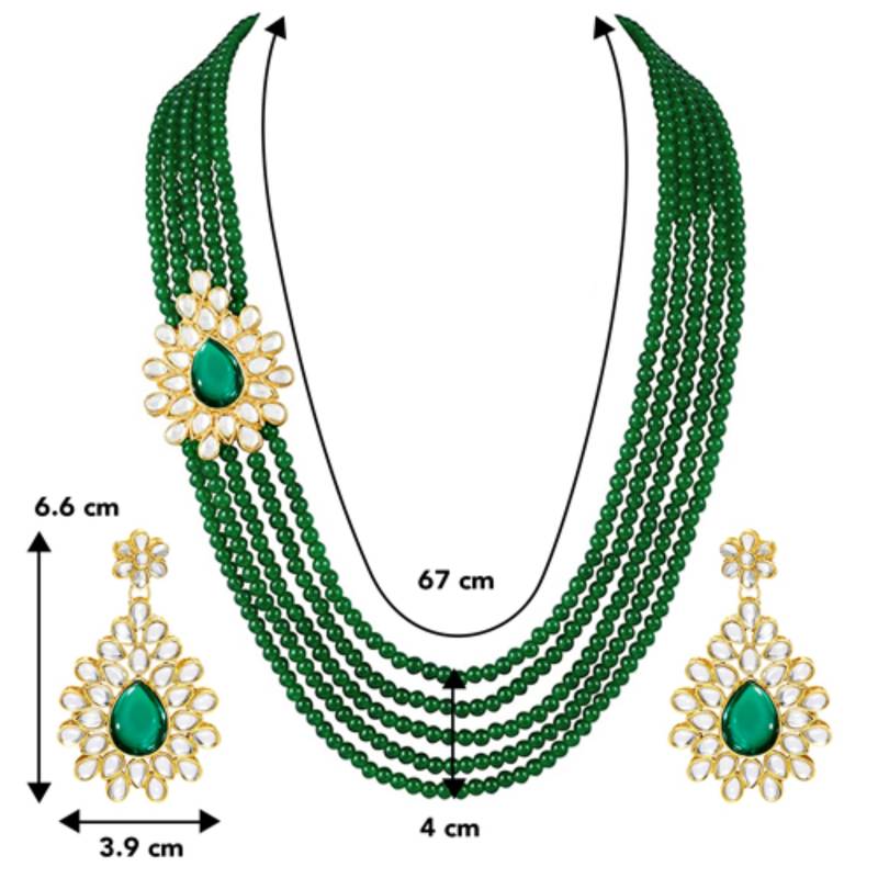 gold-plated kundan pearl multi layer necklace & earrings jewellery set