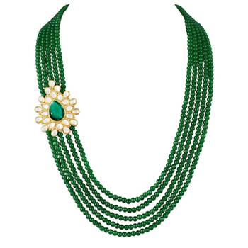 gold-plated kundan pearl multi layer necklace & earrings jewellery set 4
