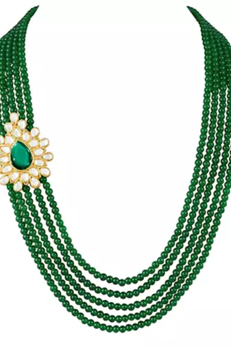 gold-plated kundan pearl multi layer necklace & earrings jewellery set