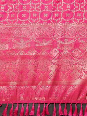 pink pink & gold-toned silk blend banarasi saree 4