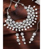 silver-plated artificial stones and -studded jewellery set with maangtikka