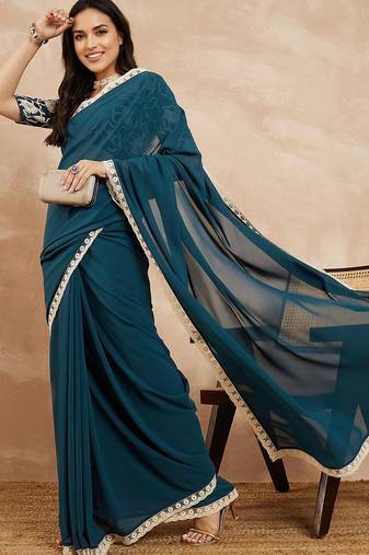 green ethnic solid saree