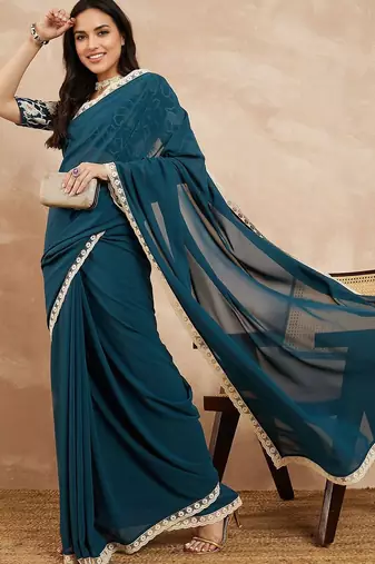 green ethnic solid saree