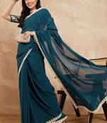 green ethnic solid saree