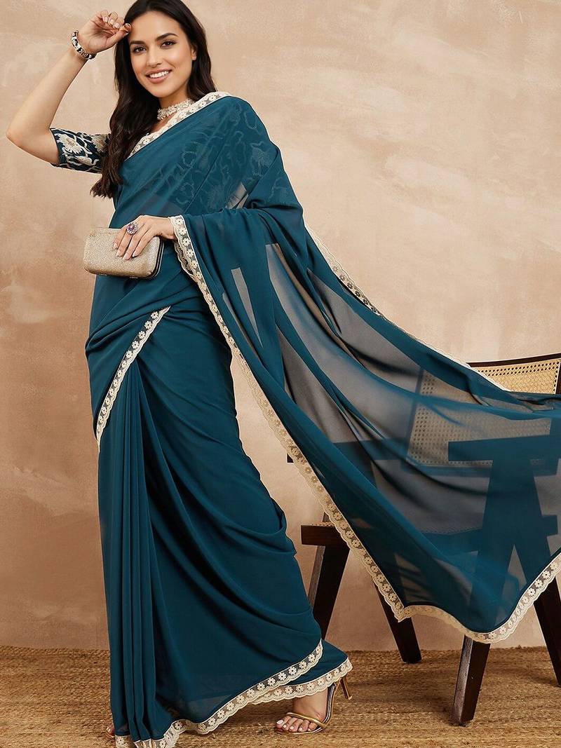 green ethnic solid saree