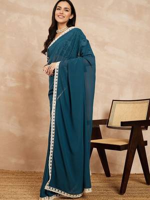 green ethnic solid saree 2
