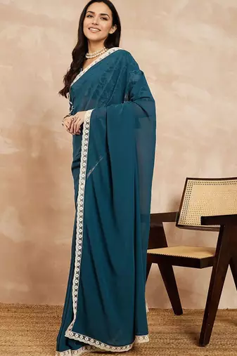 green ethnic solid saree