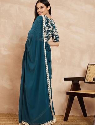 green ethnic solid saree 3