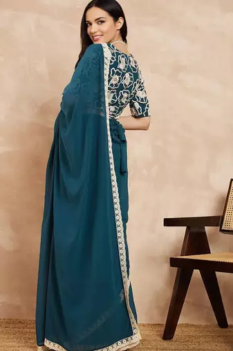 green ethnic solid saree
