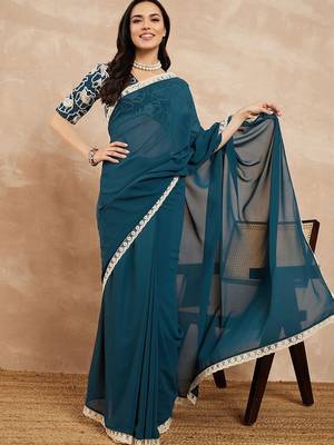 green ethnic solid saree 4