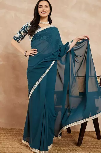 green ethnic solid saree